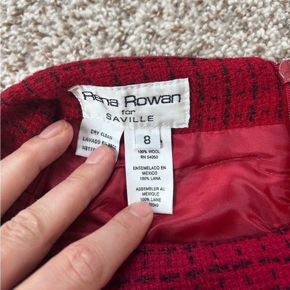 Vintage Rena Rowan Elegant Red Pencil Tweed Skirt Office Formal Retro - Picture 2 of 6